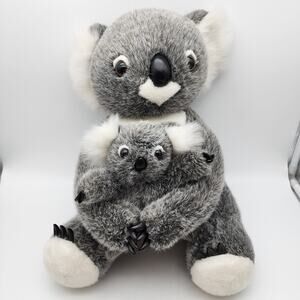 Austwin Gray Koala Bear Holding Baby Plush 16" Plastic Nails Realistic Stuffed